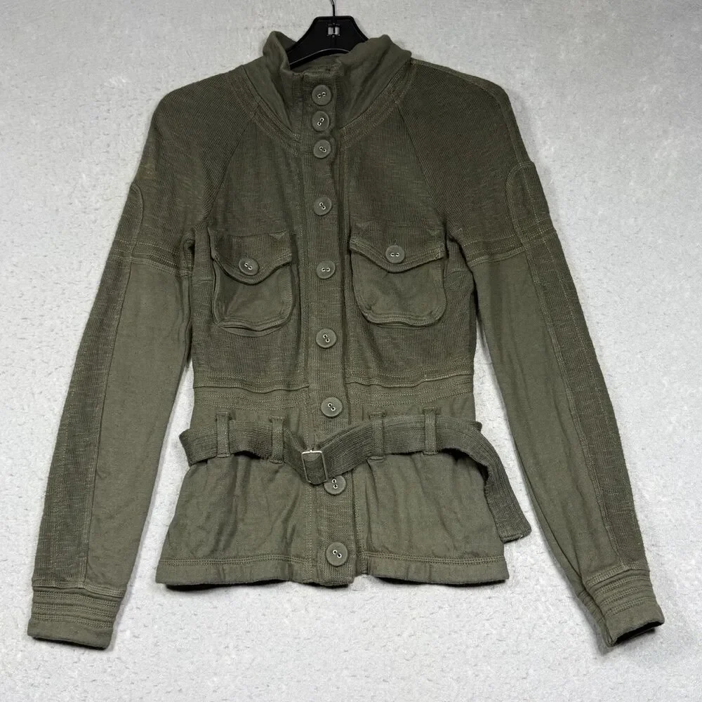 Free People Utility Jacket Women’s Size Medium Green Military Boho Belted